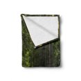 thumbnail image 2 of Nature Soft Flannel Fleece Blanket, Fresh Idyllic Morning Scenery Woods with Rising Sun Peaceful Countryside, Cozy Plush for Indoor and Outdoor Use, 70" x 90", Green Marigold Beige, by Ambesonne, 2 of 6