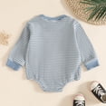 thumbnail image 4 of Ulanda Baby Sweatshirt Romper Boy Girl Waffle Knit Long Sleeve Striped Romper Oversized Sweater Newborn Fall Winter Clothes (Blue, 12-18 Months), 4 of 5