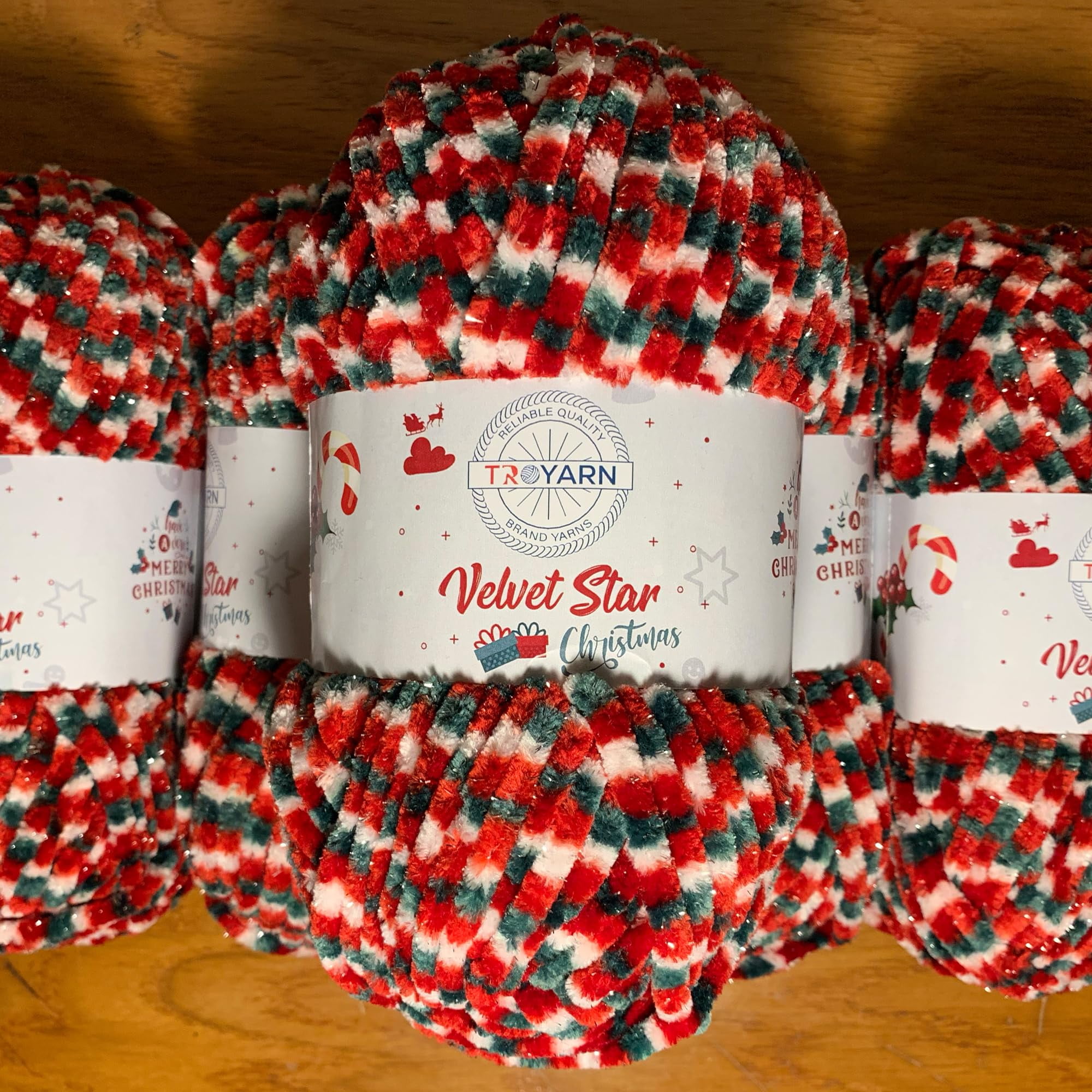 Troyarn Velvet Star (3- Skeins Pack) Silvery Glitter Chenille Baby Blanket Yarn Amigurumi Yarn for Crocheting and Knitting Super Bulky 3x100 gr (3x120 yds) (10450 - Christmas, 3 Skein)