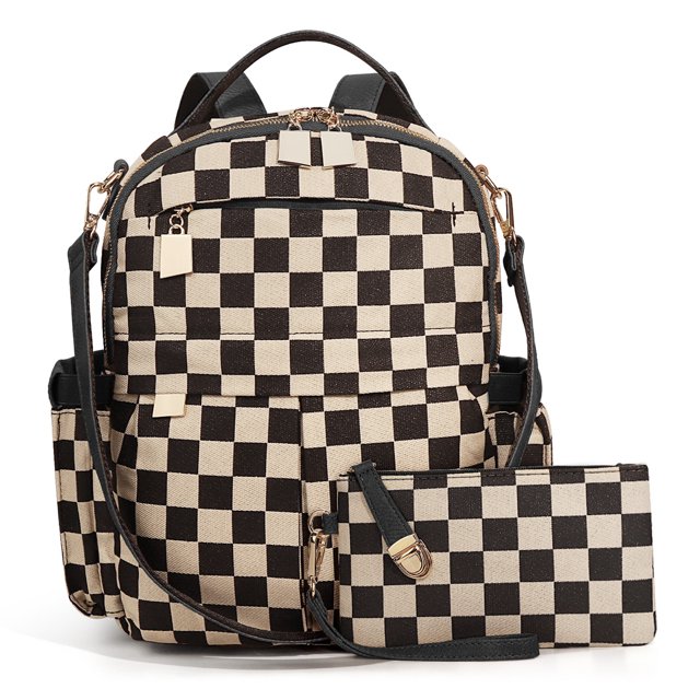 Conjunto Mochila Mini Monedero 2PCS A Cuadros para Niñas () Blanco