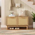 thumbnail image 2 of HOOBRO Narrow Rattan Shoe Storage Bench with Flip Drawers, Natural, 2 of 11
