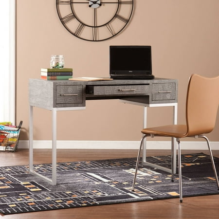 Faux Leather Desk - Southern Enterprises Petra Eclectic Desk, Faux Gray Reptile