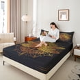 thumbnail image 4 of Homewish Black Gold Dragonfly Queen Sheet Sets, Hippie Western Damask Flat Sheet, Vintage Mandala Style Queen Fitted Sheet, Breathable Home Decor, 4pcs, 4 of 7