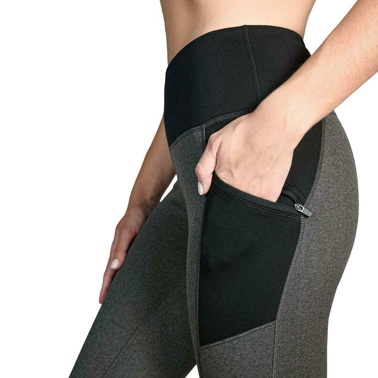 Active Life Women's Zip Pocket High Rise Warm Fleece Lined Leggings (Black  Heather Grey, L)