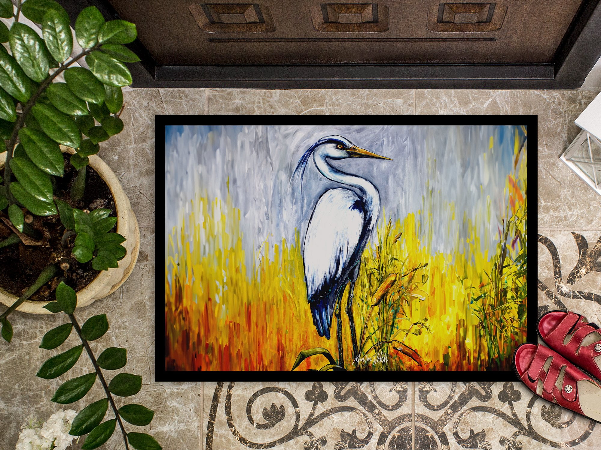 Carolines Treasures MW2037MAT 18 x 27 in. Cattin Around Heron Doormat
