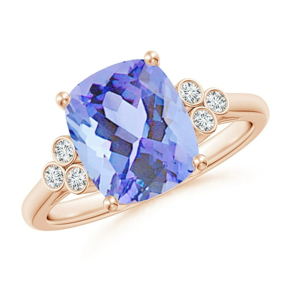 ANGARA Natural Cushion 2.6 ct Tanzanite Ring with Trio Bezel Diamonds in 14K Rose Gold for Women (Size-10x8mm) | December Birthstone, Anniversary, Jewelry Gift for Women | Natural Tanzanite Ring