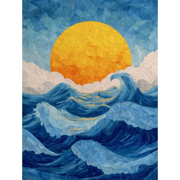 Sunny Ocean Waves Mosaic Canvas Wall Art, Sea Wave Print for Living Room, Bedroom, Kitchen, Bathroom and Hotel Decor