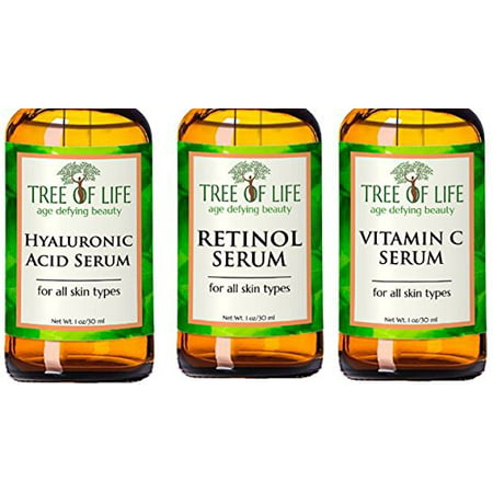 Tree of Life Beauty Anti Aging Serums Combo Pack - Vitamin C, Retinol, Hyaluronic Acid (Best Vitamin C Serum For Acne Prone Skin India)