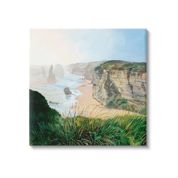 Stupell Industries Nautical Beach Cove Landscape Painting Gallery Wrapped Canvas Art Print Wall Art, 17 x 17