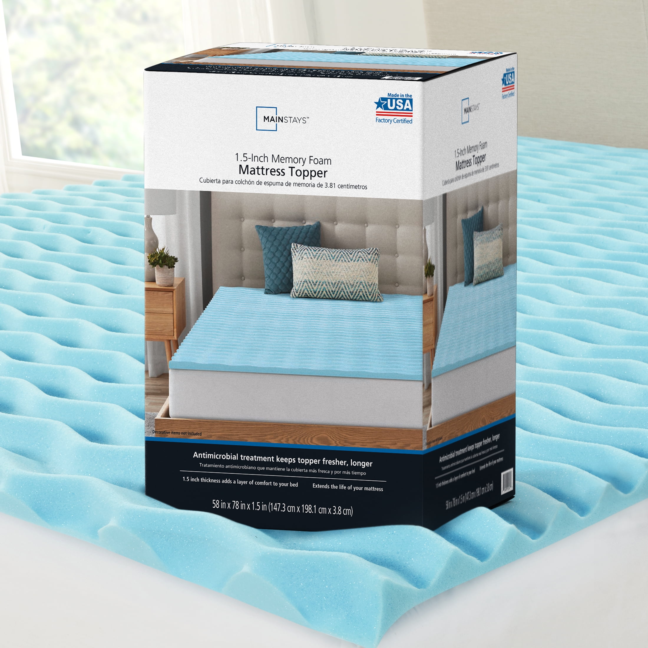 Mainstays 1.5 Memory Foam Mattress Topper, Twin/Twin-XL