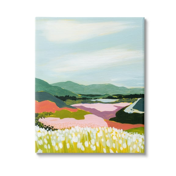 Stupell Industries Reeds & Distant Mountains Landscape Painting Gallery Wrapped Canvas Art Print Wall Art, 16 x 20