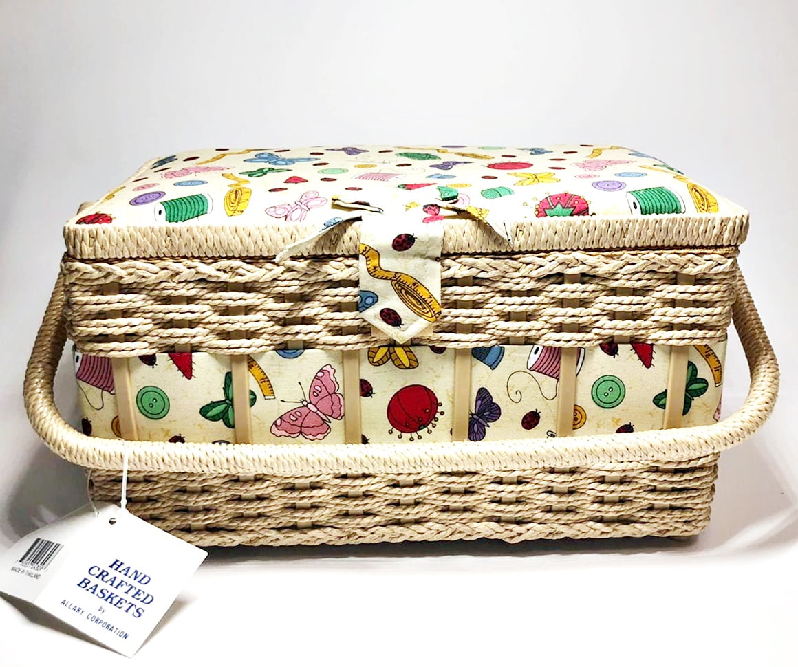 Allary 11.5"x7"x6.3" Hand Crafted Sewing Basket Butterflies & Bugs