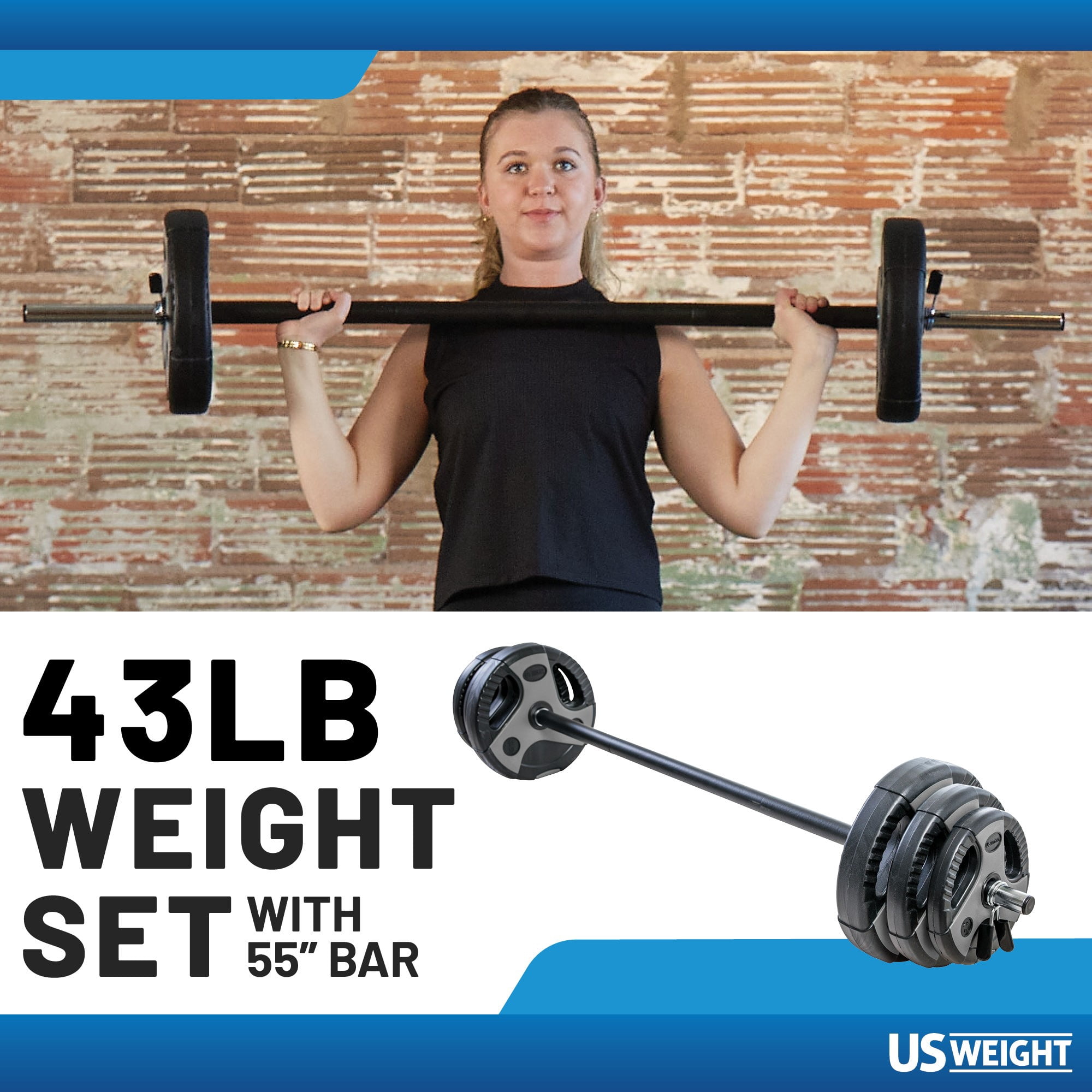 US Weight 43 LB Barbell Weight Set with 55" Adjustable Bar - Home Gym Strength Training Equipment