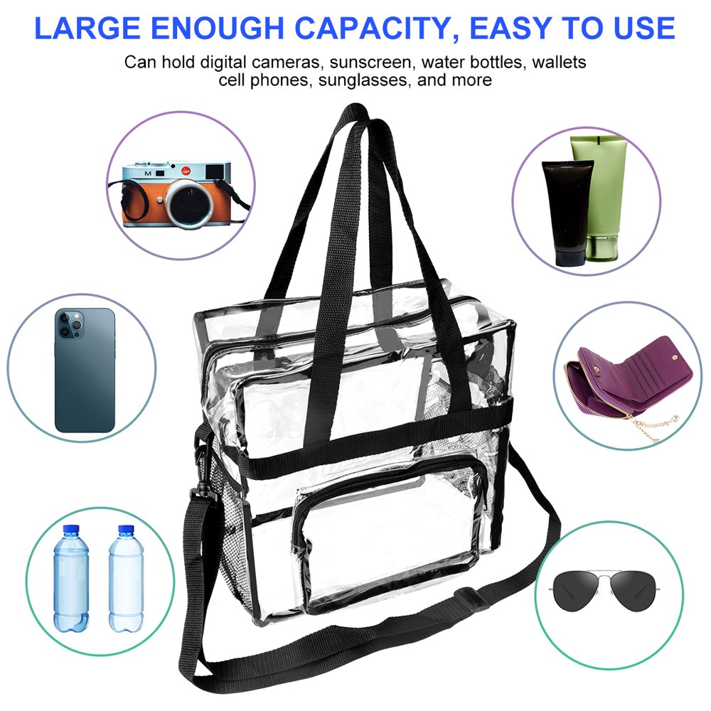 Lot De 6 Sacs Fourre-tout Transparents PVC – 30x15x30 Cm, Pour Stade & Concerts