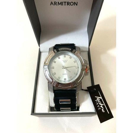 TECHNO PAVE MENS BULLET BAND WATCH WITH BLACK RUBBER BAND 7860-503