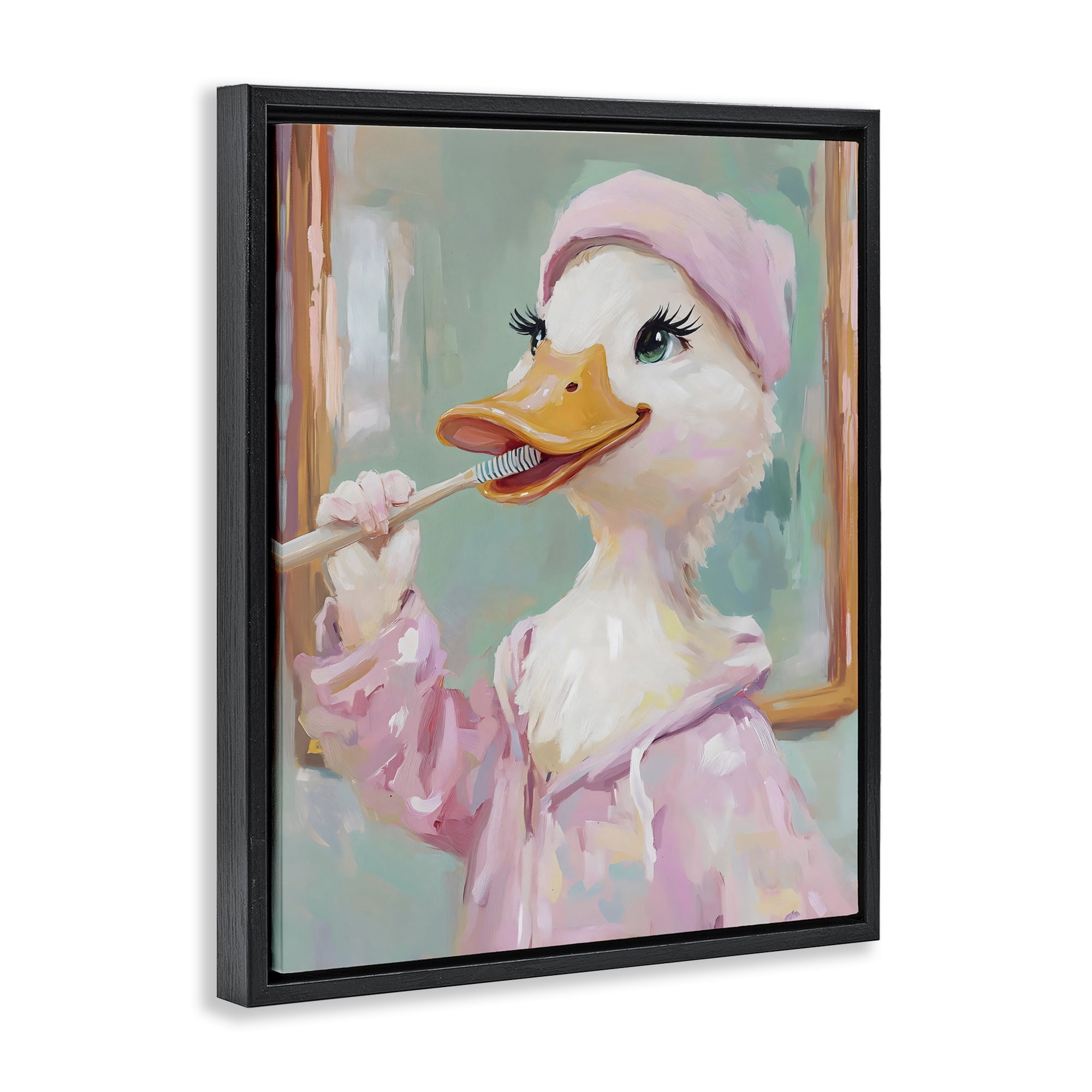 Stupell Industries Duck Brushing Teeth Black Framed Floater Canvas Wall Art, design by The Prints Vibe