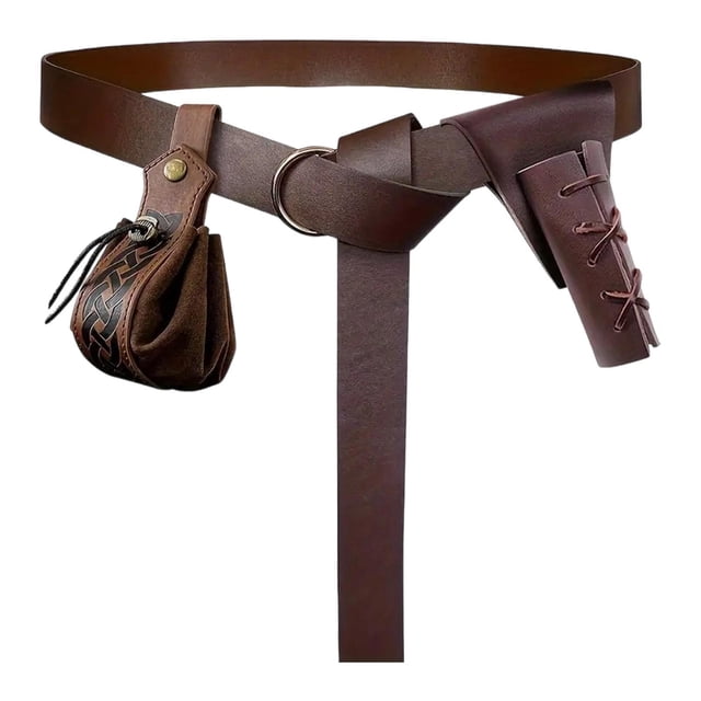 GUOOL Medieval Knight Belt Photo Prop Drama Purse Role Play Daily Drawstring Pouch Brown