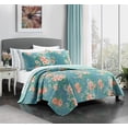 thumbnail image 2 of Chic Home Carli 9-Piece Floral Quilt Set, Full, Aqua/Coral, 2 of 3