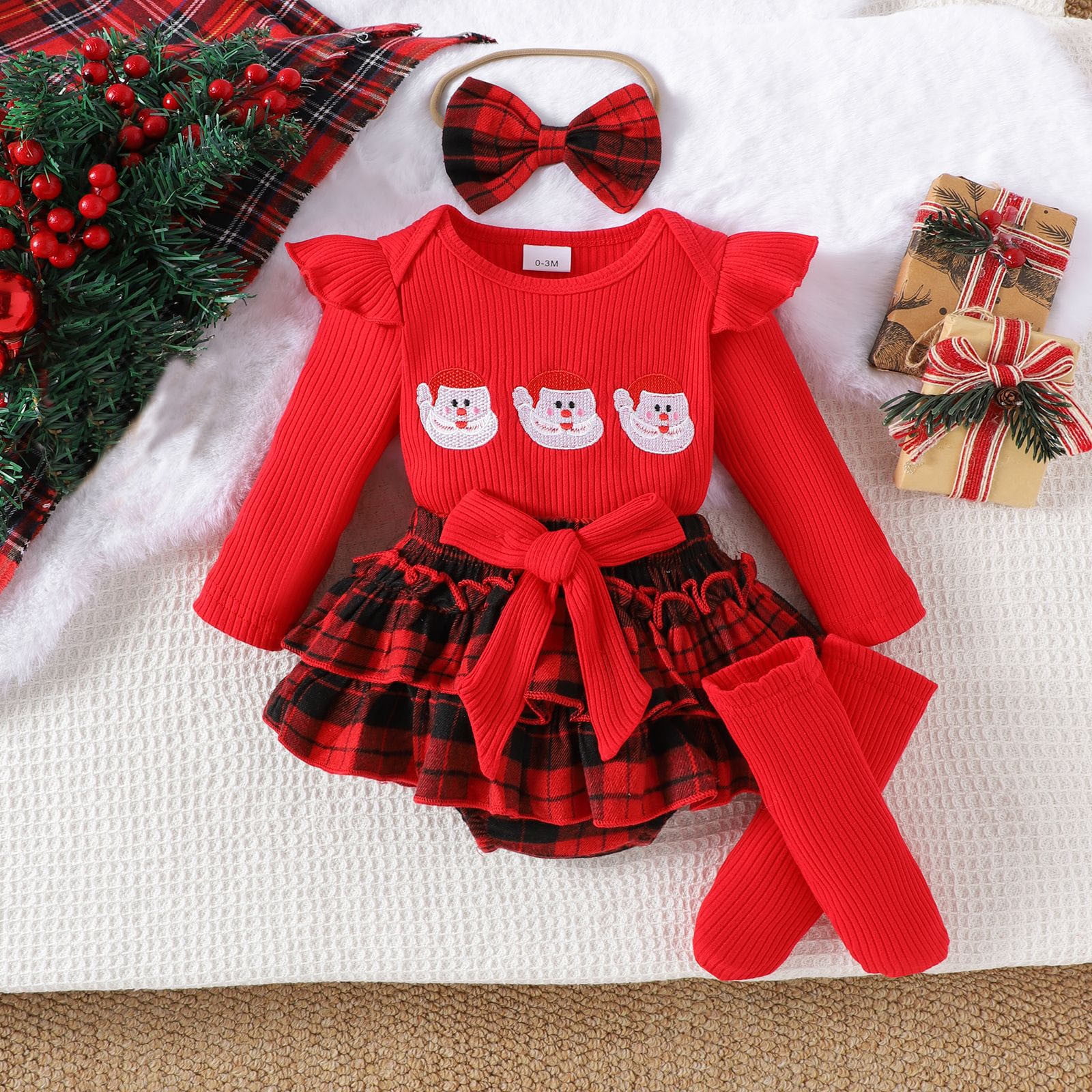 Gaexia Baby Girl Sets 6-9 Months Baby Girl Thanksgiving Outfit Bodysuit+Tutu Skirt+Headband Clothes Set Christmas Clothes,Z01-Red,6-9 Months