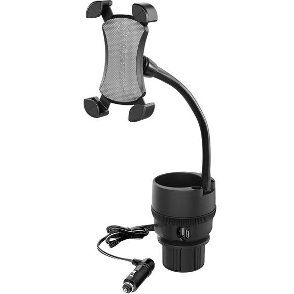 Soporte para teléfono ToughTested Commuter Power Cup con USB y brazo de 23 cm