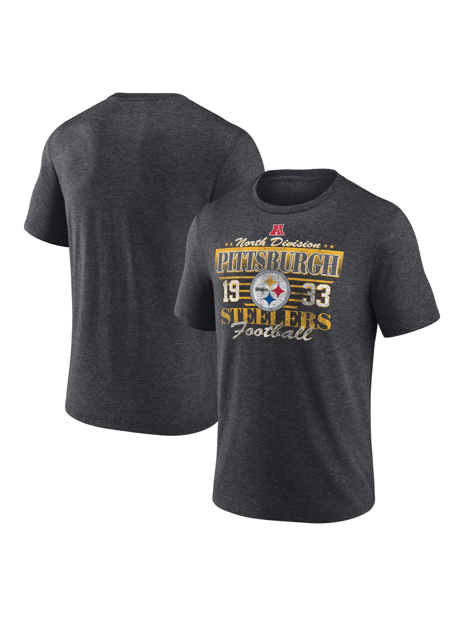 NFL Pittsburgh Steelers Men's Synthetic Charcoal Heather Short Sleeve T-Shirt