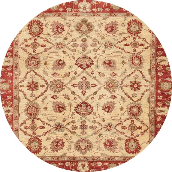 Ahgly Company Indoor Round Abstract Red Oriental Area Rugs, 7' Round
