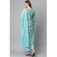 thumbnail image 4 of Janasya Indian Round Neck 3/4 Sleeve Floral Print Sea Green Cotton Kurta With Pant And Dupatta For Women, 4 of 7