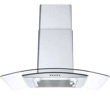30 inch 450CFM Wall Mount Range Hood Tempered Glass 3-Speed Fan Button Control Baffle Filters