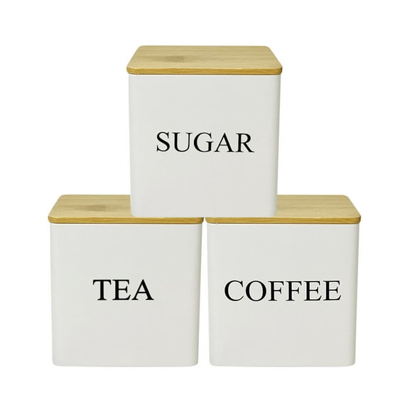 Food Storage – Kitchen Canister Set of 3 for Coffee Tea and Flour with Lids Name Marker and Label Keys Practical Containers