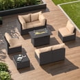 thumbnail image 2 of Phonjoroo Outdoor Patio Furniture Set with Fire Pit Table, 8 Pieces Wicker Patio Sectional Furniture, Patio Conversation Couch Seating & 42" Fire Pit, 2 of 10
