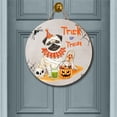 thumbnail image 2 of Trick or Treat Pug Funny Mummy Cosplay Pumpkin Candy Basket Round Wood Sign Dog Lover Gifts Hanging Wall Home Decor - 12016, 2 of 5