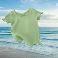 thumbnail image 5 of VEKDONE Clearance Solid Color Ruffle Hem Short Sleeve Tops for Girls Cross of Back Crew Neck Pullover Tops Trendy Knitted Textured Blouses Brithday Gift for Toddler Green,2Y, 5 of 7