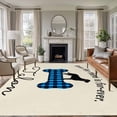 thumbnail image 2 of Area Rug 72×108in, Blue Black Plaid Lattice Bone Cute Dog Floor Carpet Living Room Rug, Retro Linen Non-Slip Welcome Mat Indoor Rugs for Bedroom Dining Room, 2 of 9