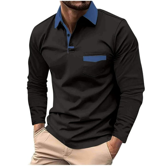 AherBiu Golf Shirts for Men Long Sleeve Lapel Collar Regular Fitted Athletic Shirt Fall Fashion Button Tees Tops