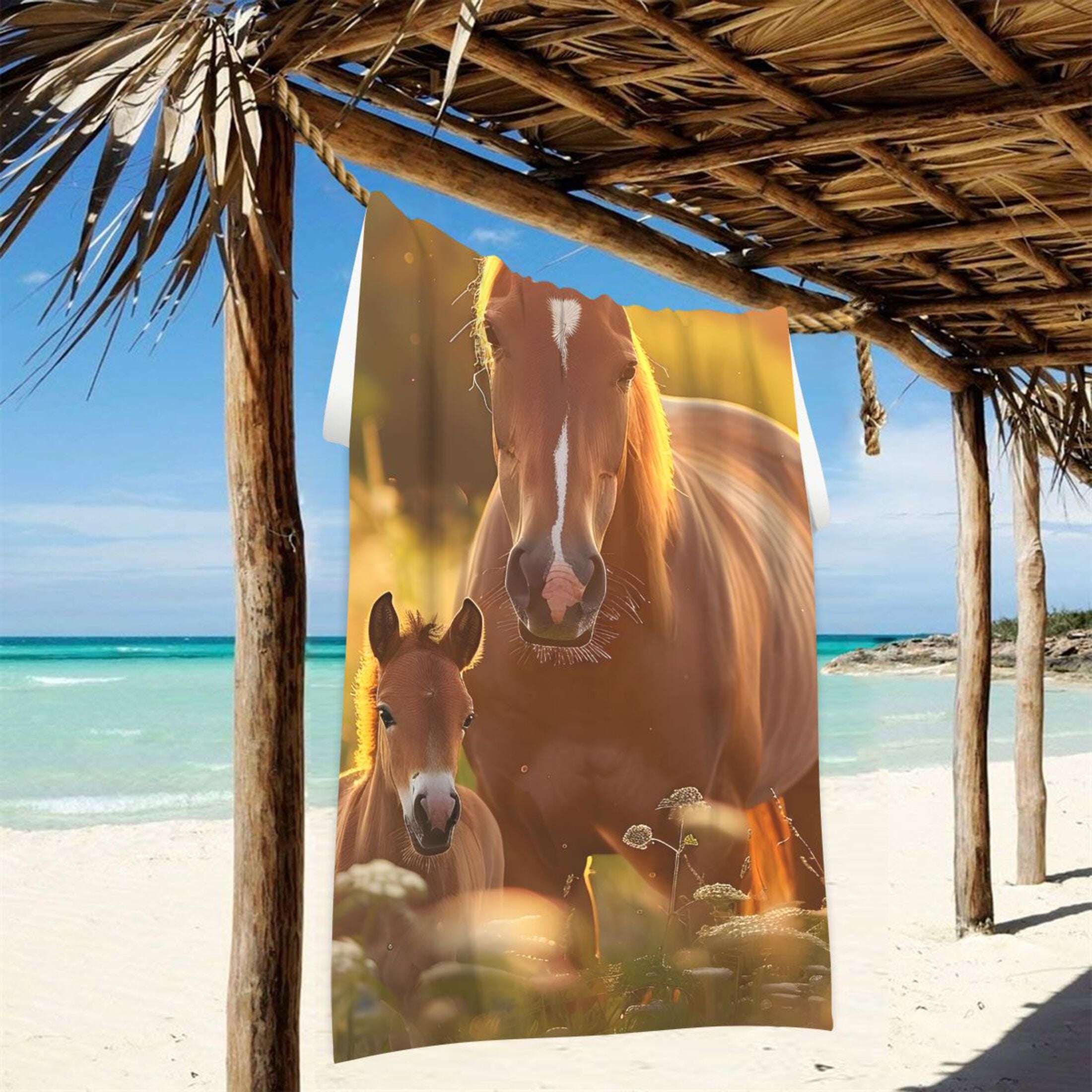 Beautiful Brown Horse Beach Towel Oversized 74"x37" Pool Towels Soft Absorbent Extra Large Quick Drying for Bathroom