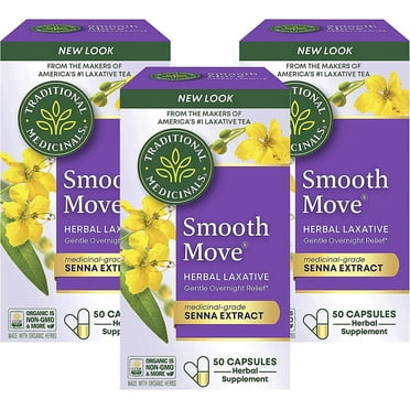 Traditional Medicinals Smooth Move Senna Laxative Capsules (50 Count (Pack of 3))