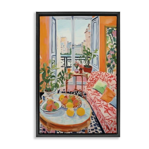 Stupell Industries Bright Sunlit Interior Furniture Painting Black Floater Framed Canvas Art Print Wall Art, 17 x 25