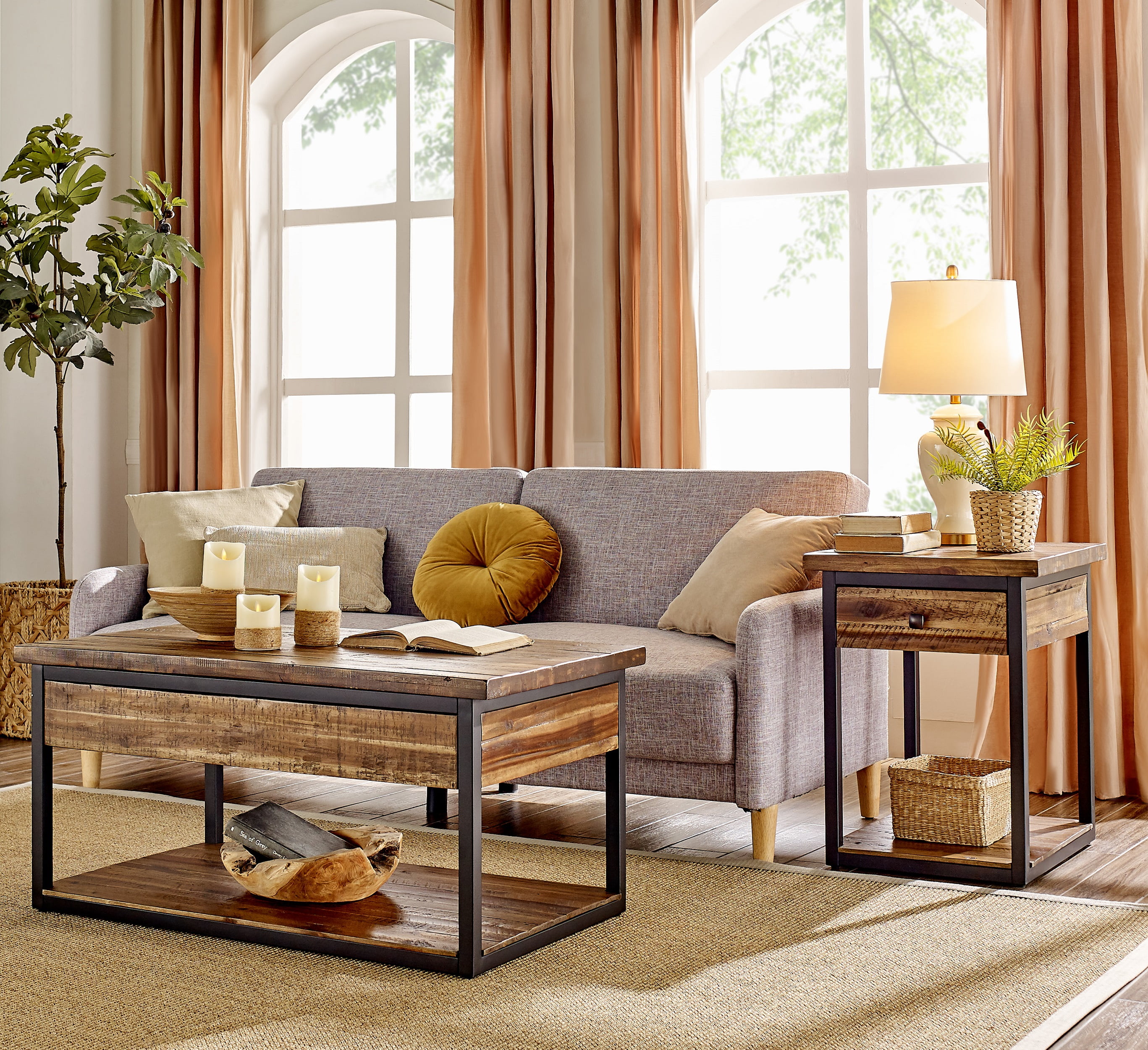 Alaterre Claremont Rustic Wood Set with Coffee Table and Two End Tables