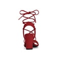 thumbnail image 3 of BLISSFUL STEP Women's Shoes Faux Suede Lace Up Block Heel Slingback Open Toe Sandals Red 9, 3 of 8