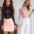 thumbnail image 2 of Mode Femmes Aguichant Chemise à Manches Longues Blouse Décontractée Ample en Maille Transparente Hauts T-Shirt, 2 of 5