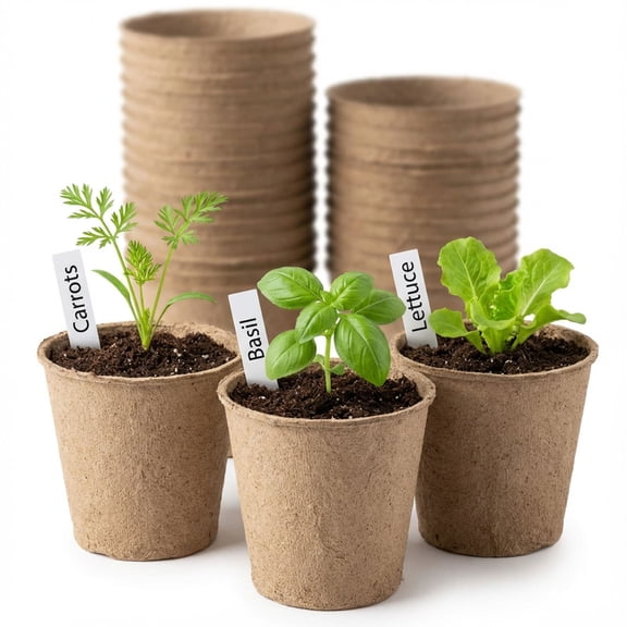 60 Pcs 4” Peat Pots with 60 Pcs Plant Labels,Biodegradable Plant Small Nursery Seeding Starter Peat Pots for Trays.