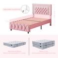 thumbnail image 5 of 4 EVER WINNER Twin Bed Frame, Upholstered Platform Bed Frame with Headboard and Footboard, Twin Size Bed Frame, Diamond Headboard and Footboard Design, Pink, 5 of 7