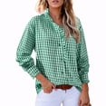 thumbnail image 3 of Mfakffe Long Sleeve Shirts for Women Gingham Plaid Ruffled V‑Neck Button Down Blouse Casual Loose Fit Spring Fall Tops, 3 of 4