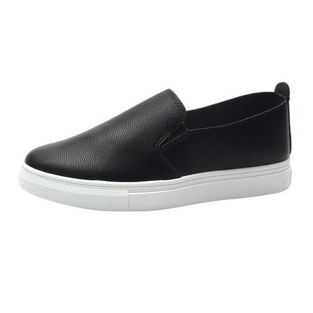 

GEZHEN Solid Color Leather Flat Heel Slip On Women s Shoes Round Toe Leisure Four Seasons Non Breathable Lazy Shoes Non Slip Low Top Platform Shoes