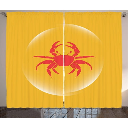 - Crabs Curtains 2 Panels Set, Crab Icon in an Abstract Bubble on Yellow Background Seafood Theme, Window Drapes for Living Room Bedroom, 108W X 108L Inches, Marigold Dark Coral White, by Ambesonne