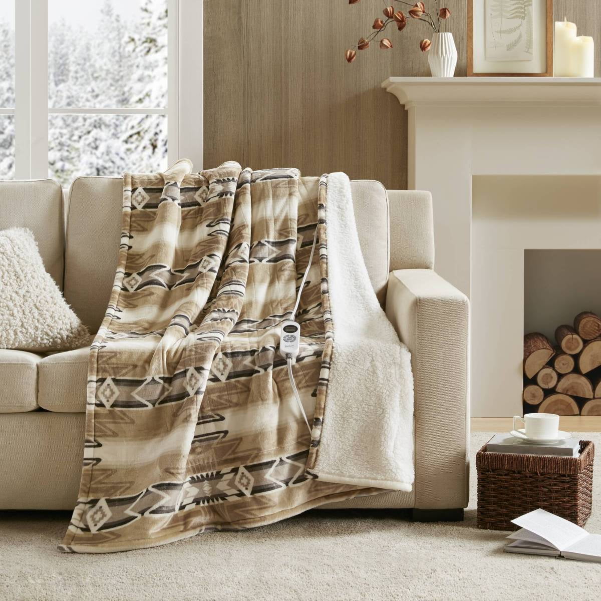 1-Piece 50x60 Inch Heated Throw Blanket Soft Fleece Aztec Pattern Electric Throw with 3/6 Heat Settings  Auto-Off Machine Washable for Bedroom Living Room Sofa Home Use