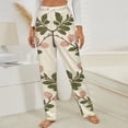 thumbnail image 3 of Pink Flowers Cream Background Pattern Winter Female Pants Flannel High Waist Women Pants Lady Warm Straight Leg Plush Trousers, 3 of 7