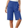 thumbnail image 6 of Hilenly Bermuda Shorts for Women Knee Length Split Cotton Shorts Casual Loose Summer Long Shorts with Pockets, 6 of 10