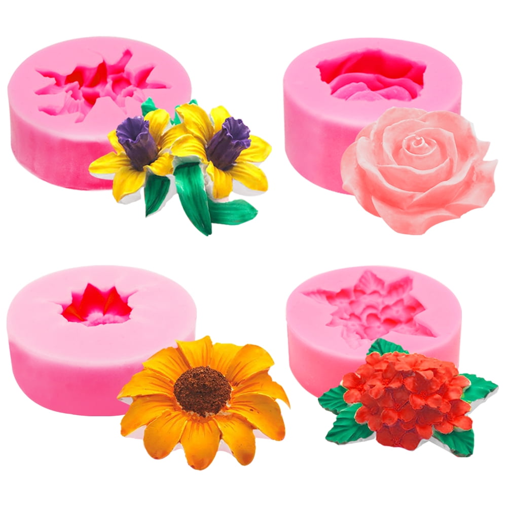 4 PCS Flower Silicone Molds, AFUNTA Rose Daisy Fondant Molds Sunflower