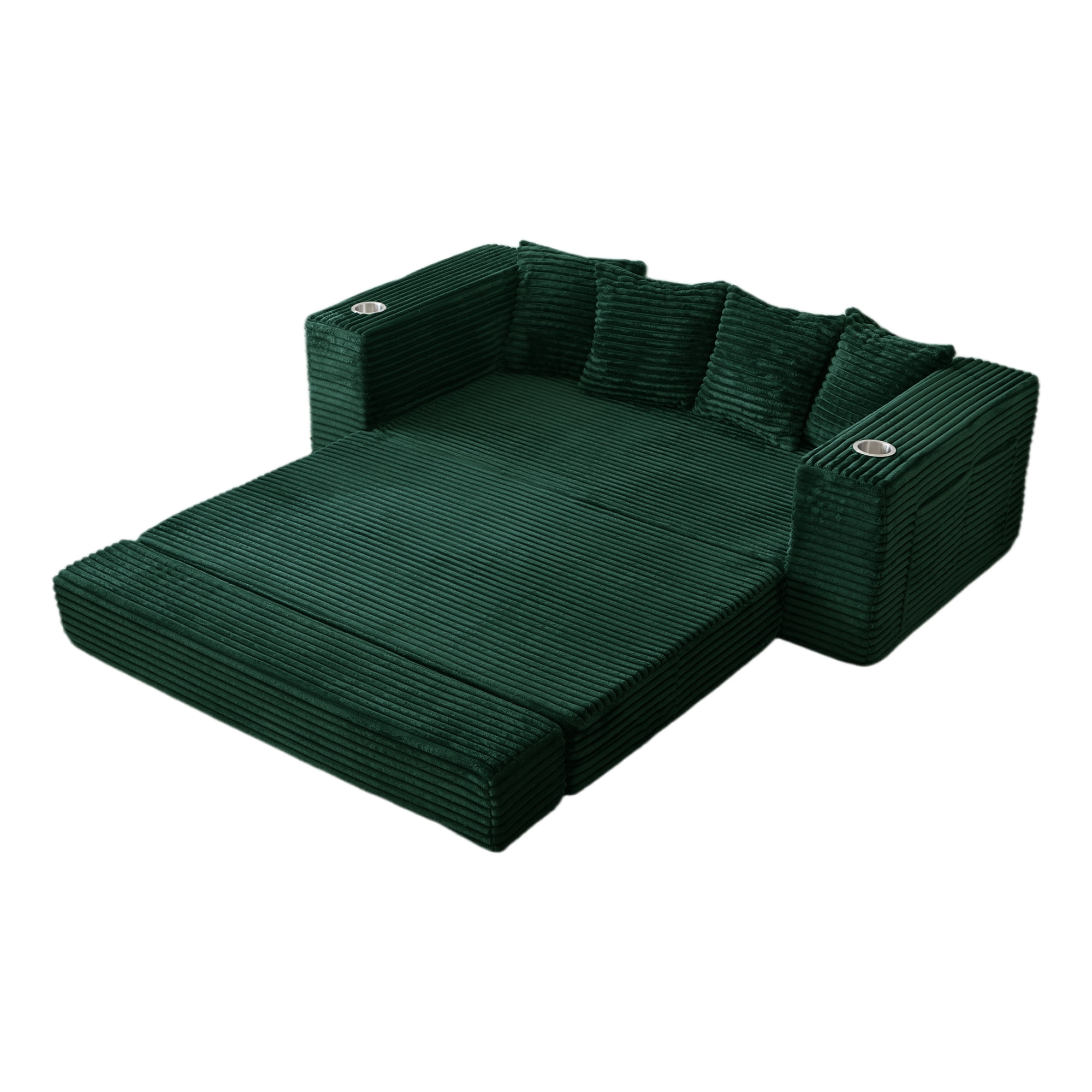 Leumius 2-in-1 Convertible Sofa Bed,Boneless Corduroy Modular Sleeper Couch with Cup Holders & Side Storage Pockets,Oversized Deep Seat Sofa for Living Room, Apartment, Guest Room,Green